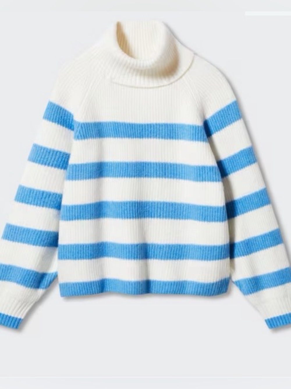 MANGO Striped Sweater Size Medium Blue White Merlin Turtleneck
